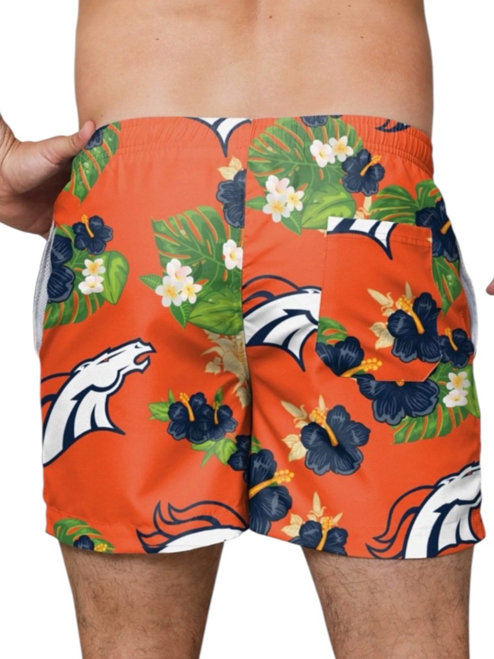 NFL Denver Broncos Orange Floral Men's Swim Shorts Size Large -- washed not worn - Picture 3 of 7